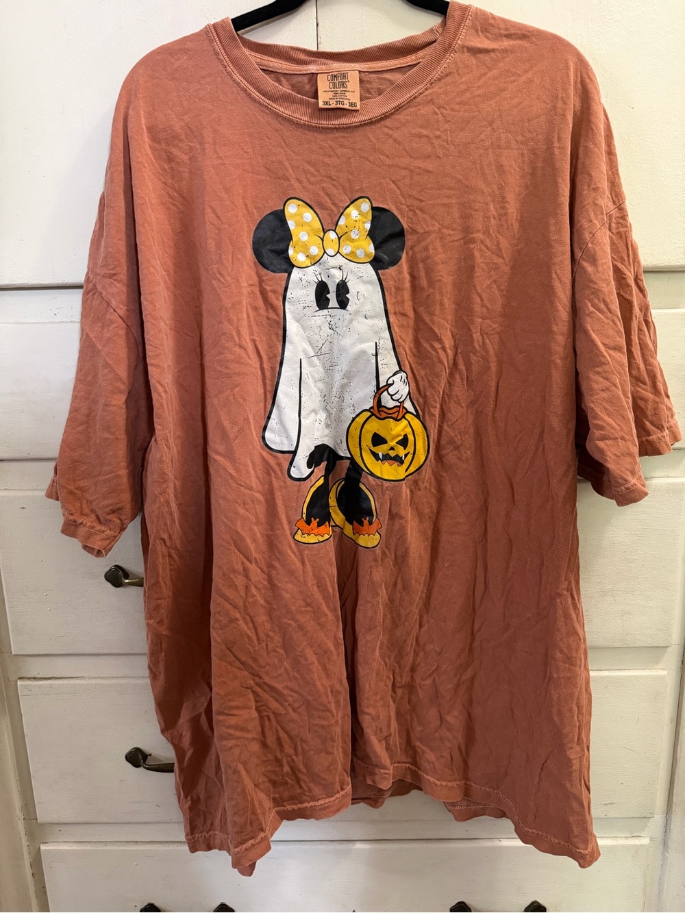 Comfort Colors Rust Orange Halloween Minnie Mouse Ghost Graphic Tee